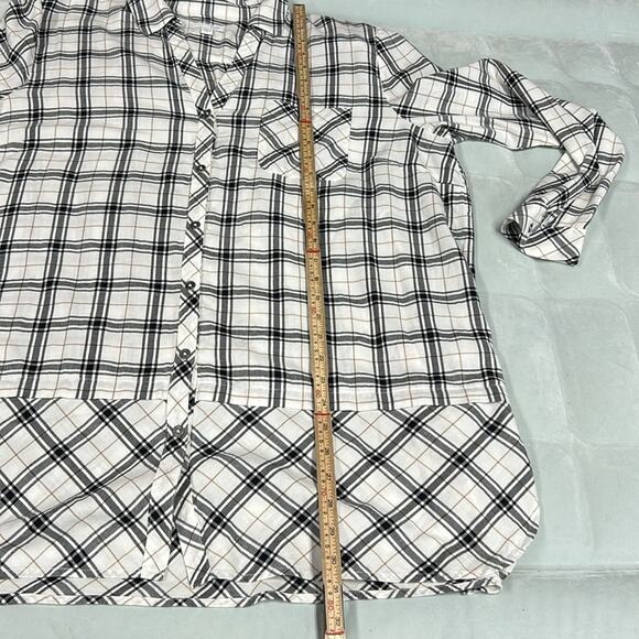 J Jill Women’s Size XL Flannel White Plaid Curved Hem Tunic Button Cotton Shirt - Picture 4 of 7